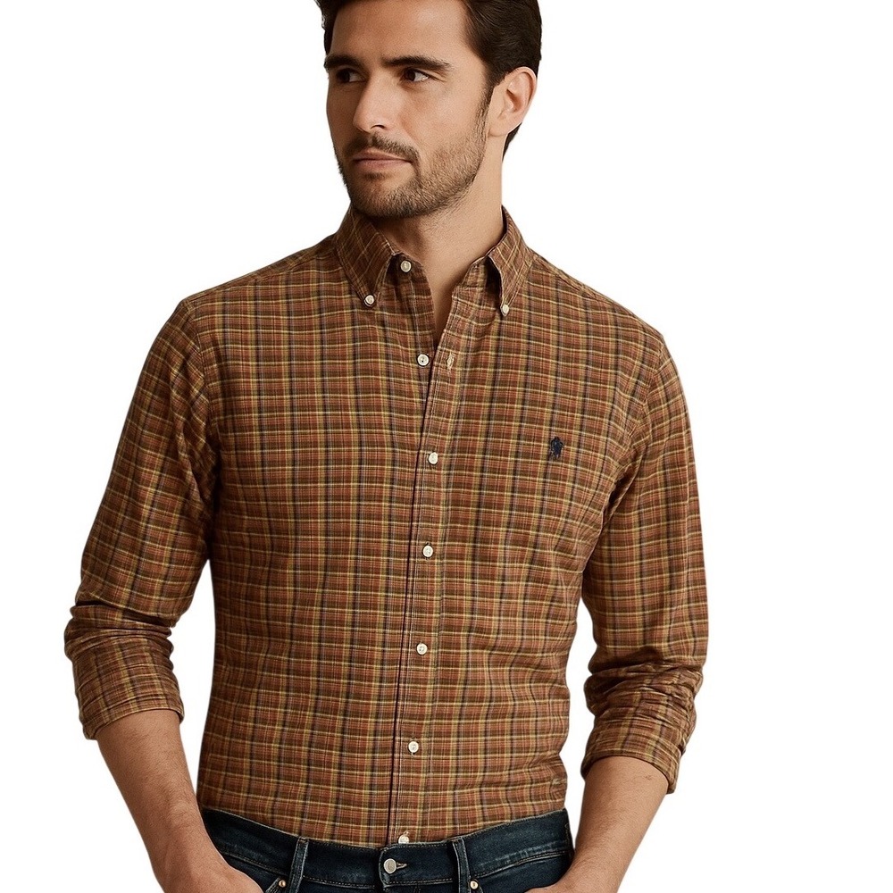 Ralph Lauren Men's Long Sleeve Classic Fit Check Cotton Button Down Shirt Size L